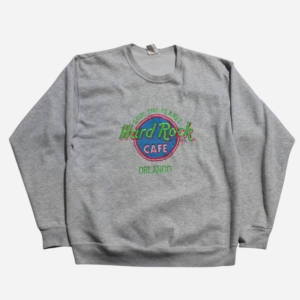 Mens Vintage 90s Skater Streetwear Embroidered Hard Rock Cafe Sweatshirt